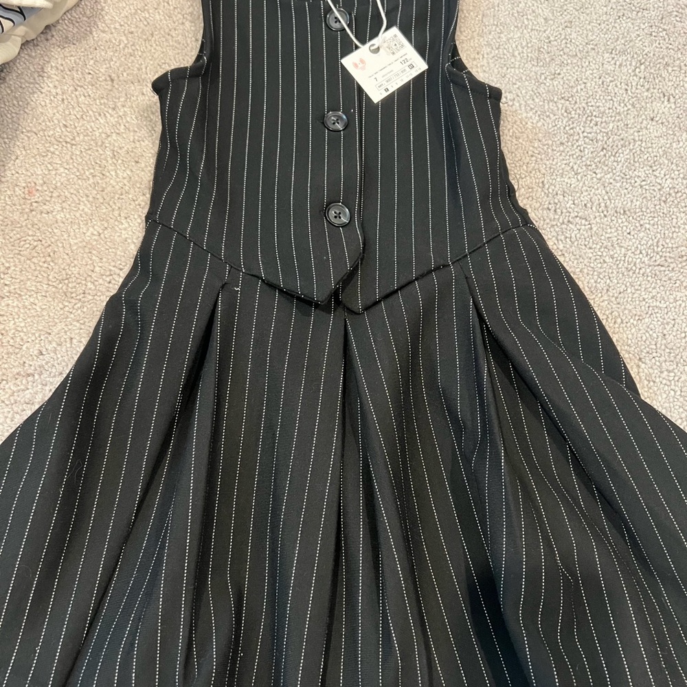 Zara Black Pinstripe Dress with Pleated Skirt